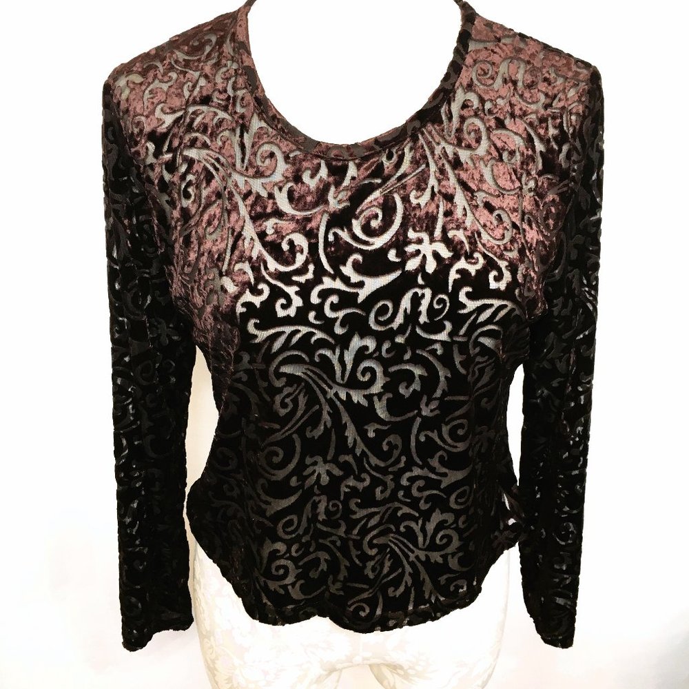 Vtg Y2K Ilyza Burn out velvet dark plum top